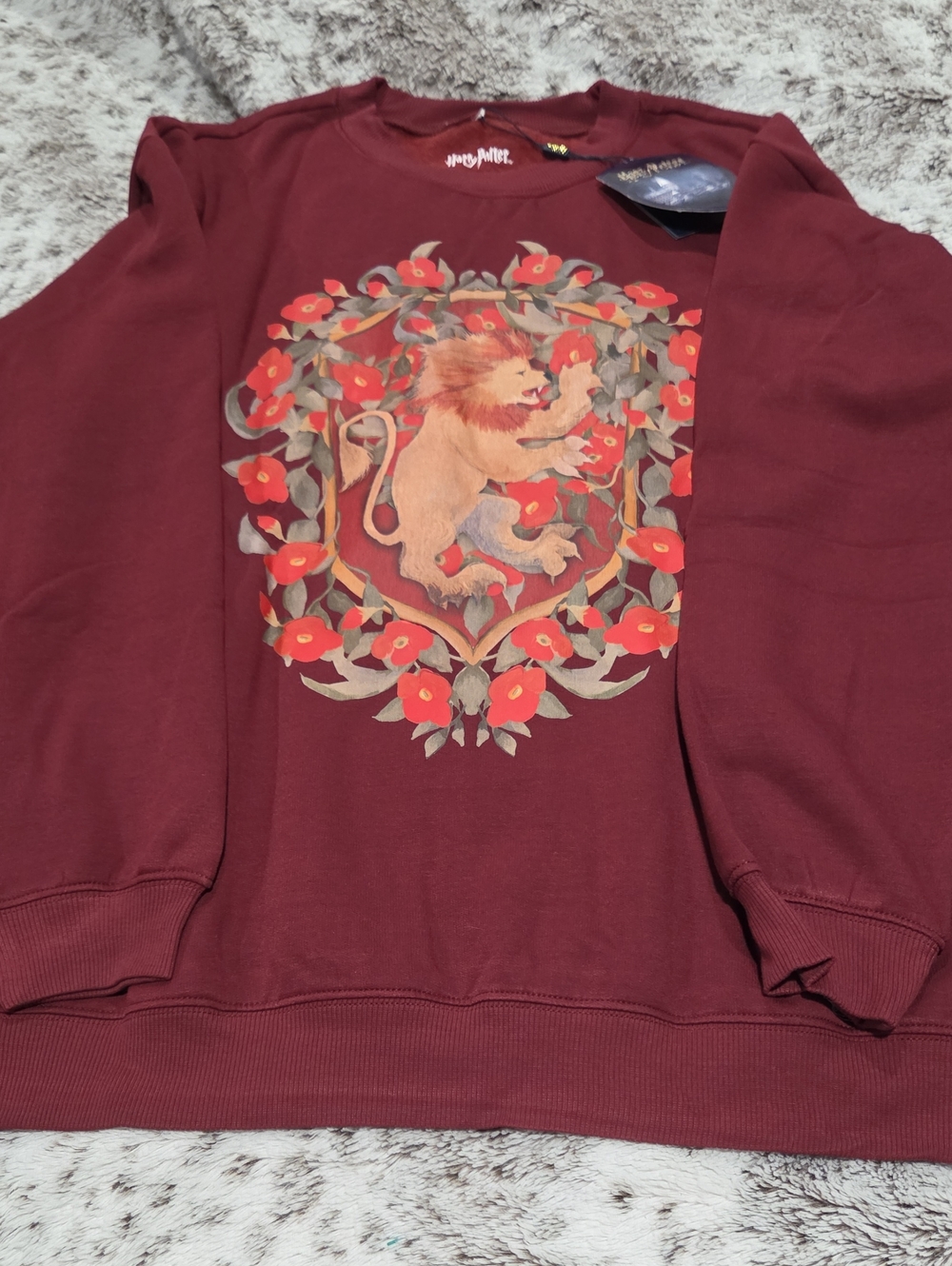 Posh Peanut Burgundy Crewneck Sweatsuit with Lion Floral Crest